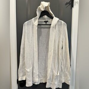 Talbots White Open-Knit Hooded Cardigan- Petite Medium